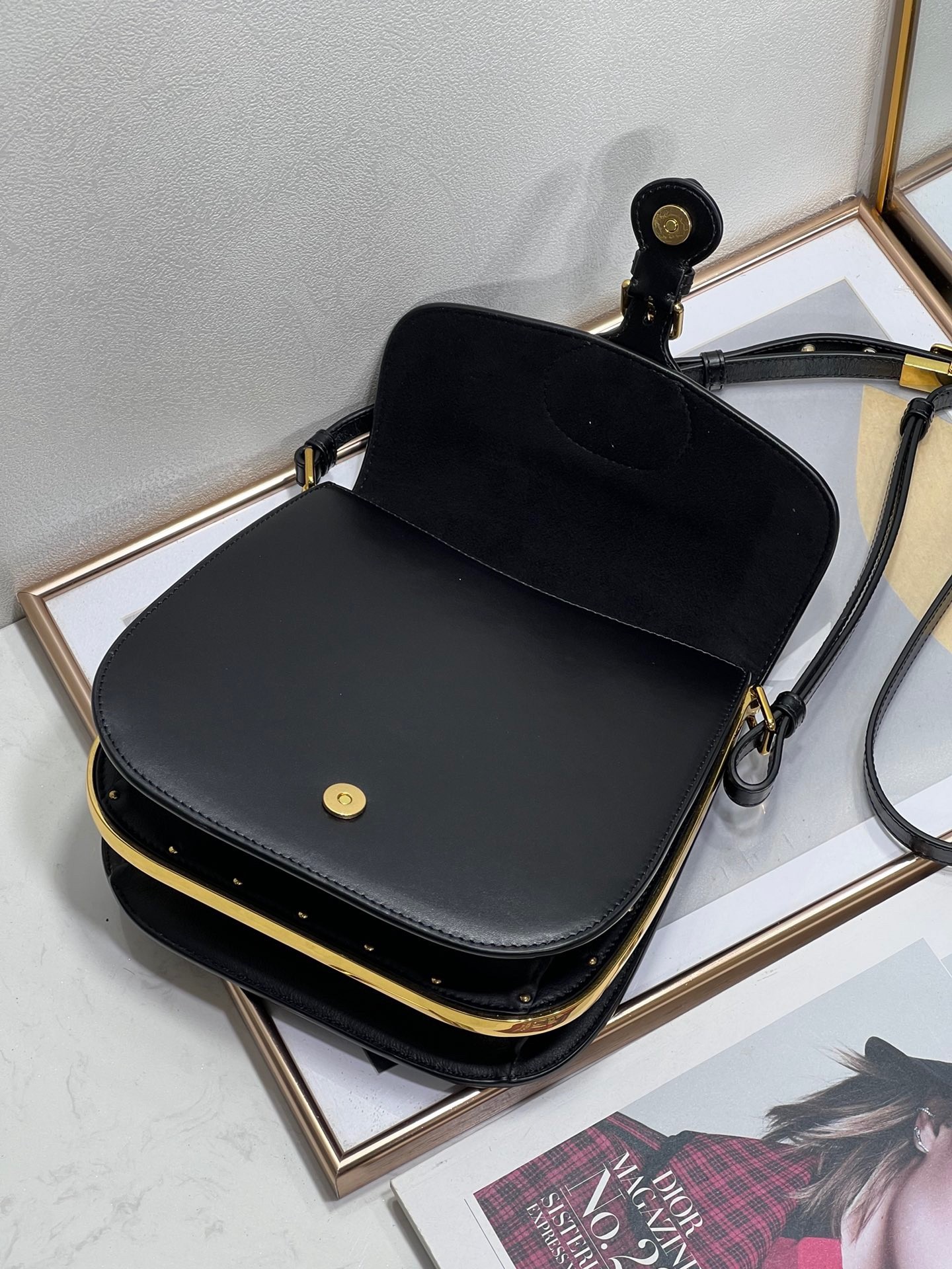 D*or bobby frame bag in black box calfskin