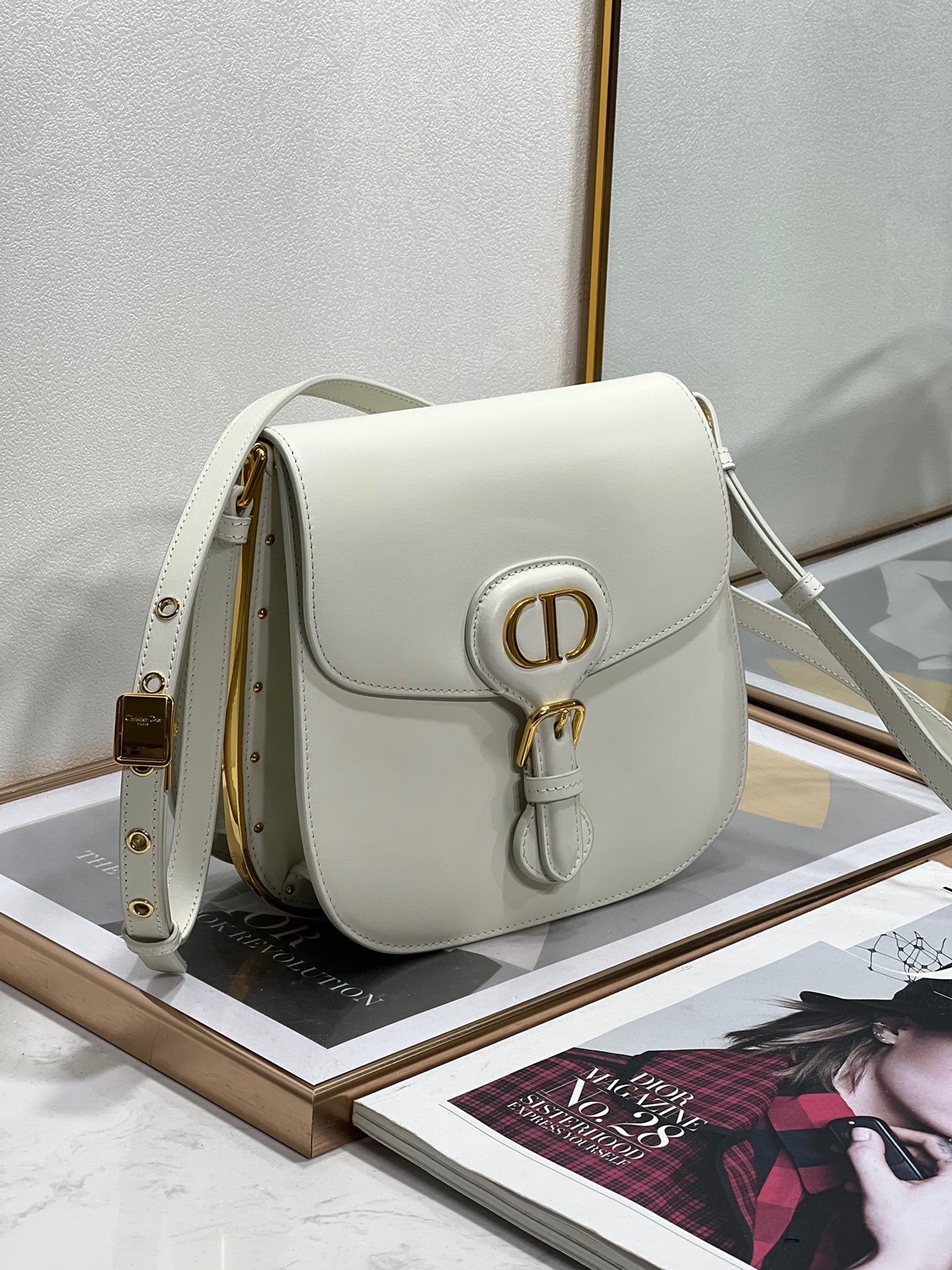 D*or bobby frame bag in white box calfskin