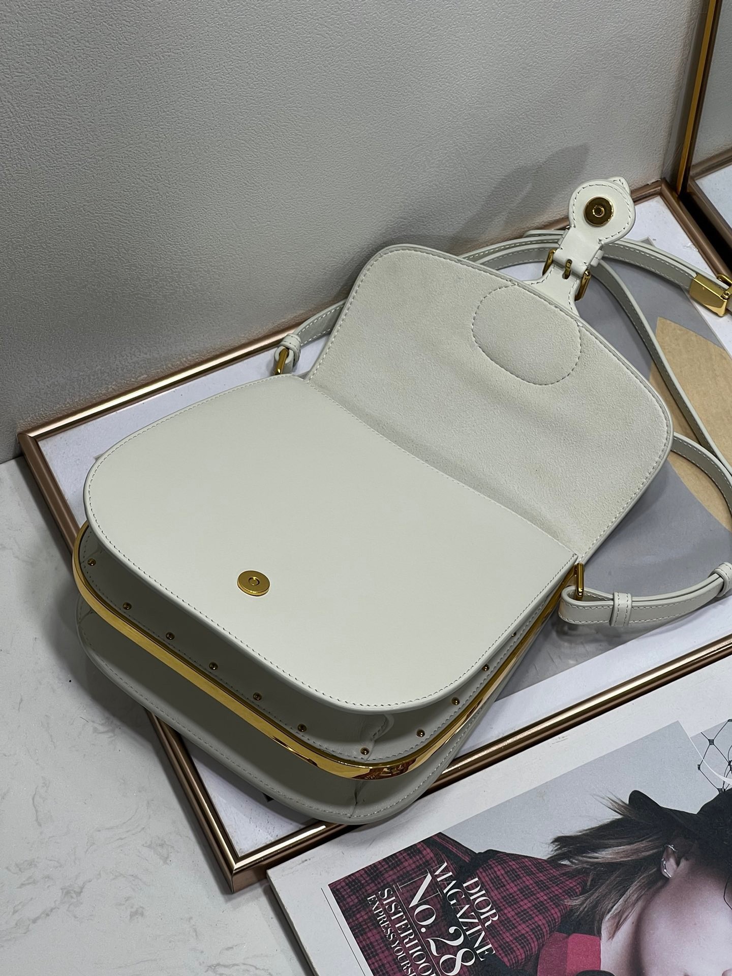 D*or bobby frame bag in white box calfskin