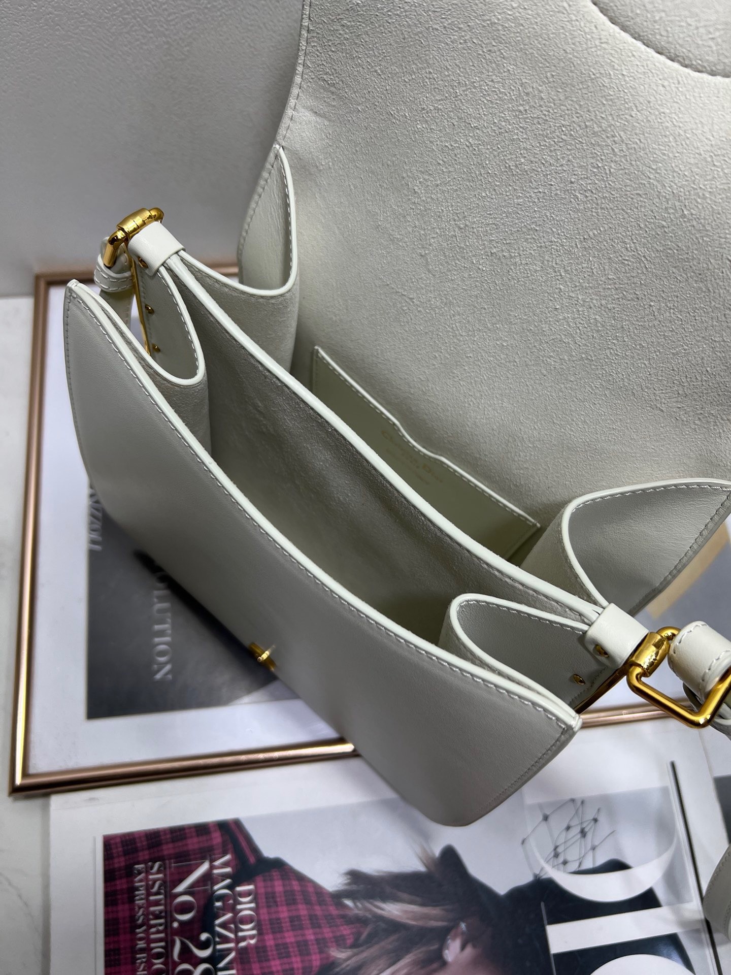 D*or bobby frame bag in white box calfskin