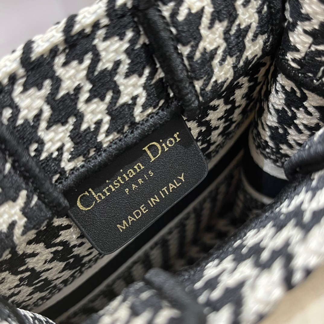 D*or mini book tote phone bag in micro houndstooth embroidery