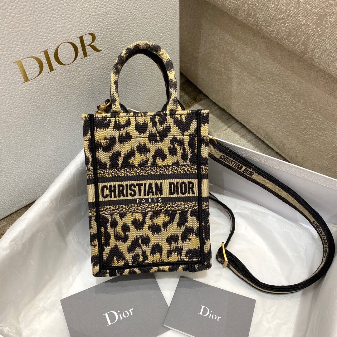 D*or mini book tote phone bag in beige multicolor mizza embroidery