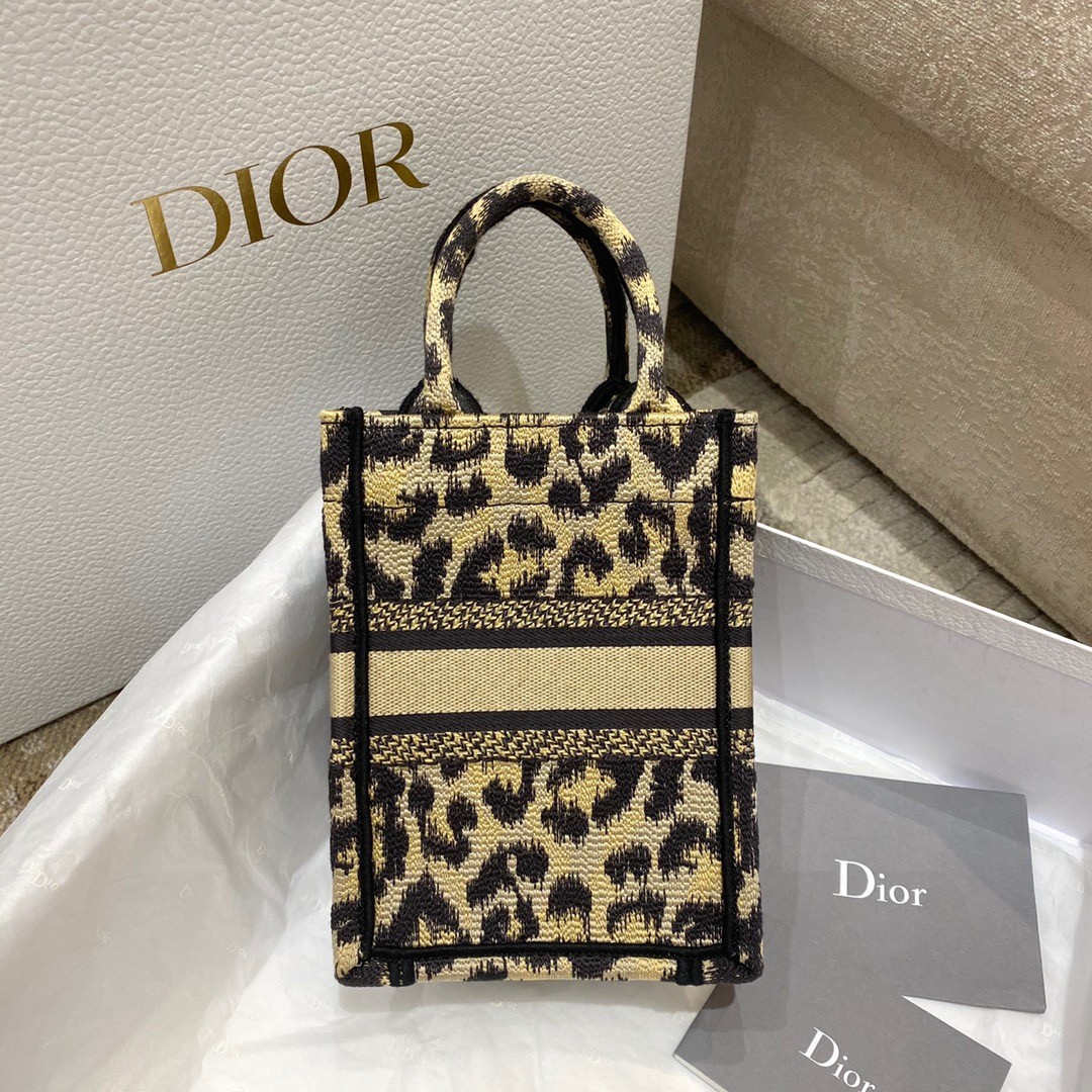 D*or mini book tote phone bag in beige multicolor mizza embroidery