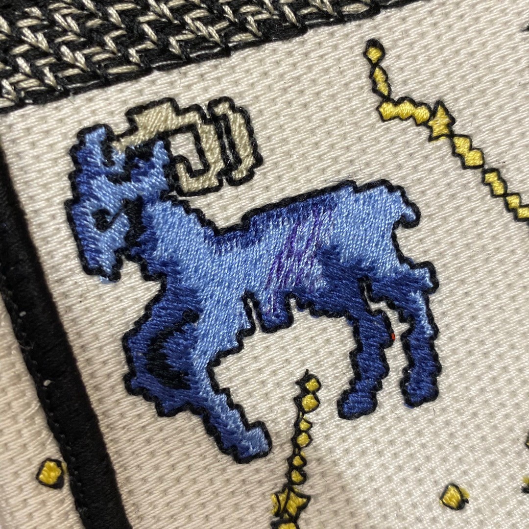 D*or mini book tote phone bag in white pixel zodiac embroidery