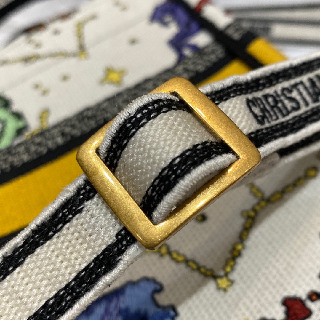 D*or mini book tote phone bag in white pixel zodiac embroidery