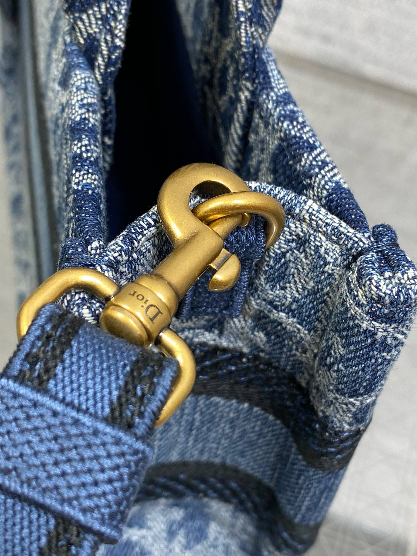 D*or mini book tote with strap in blue denim oblique jacquard