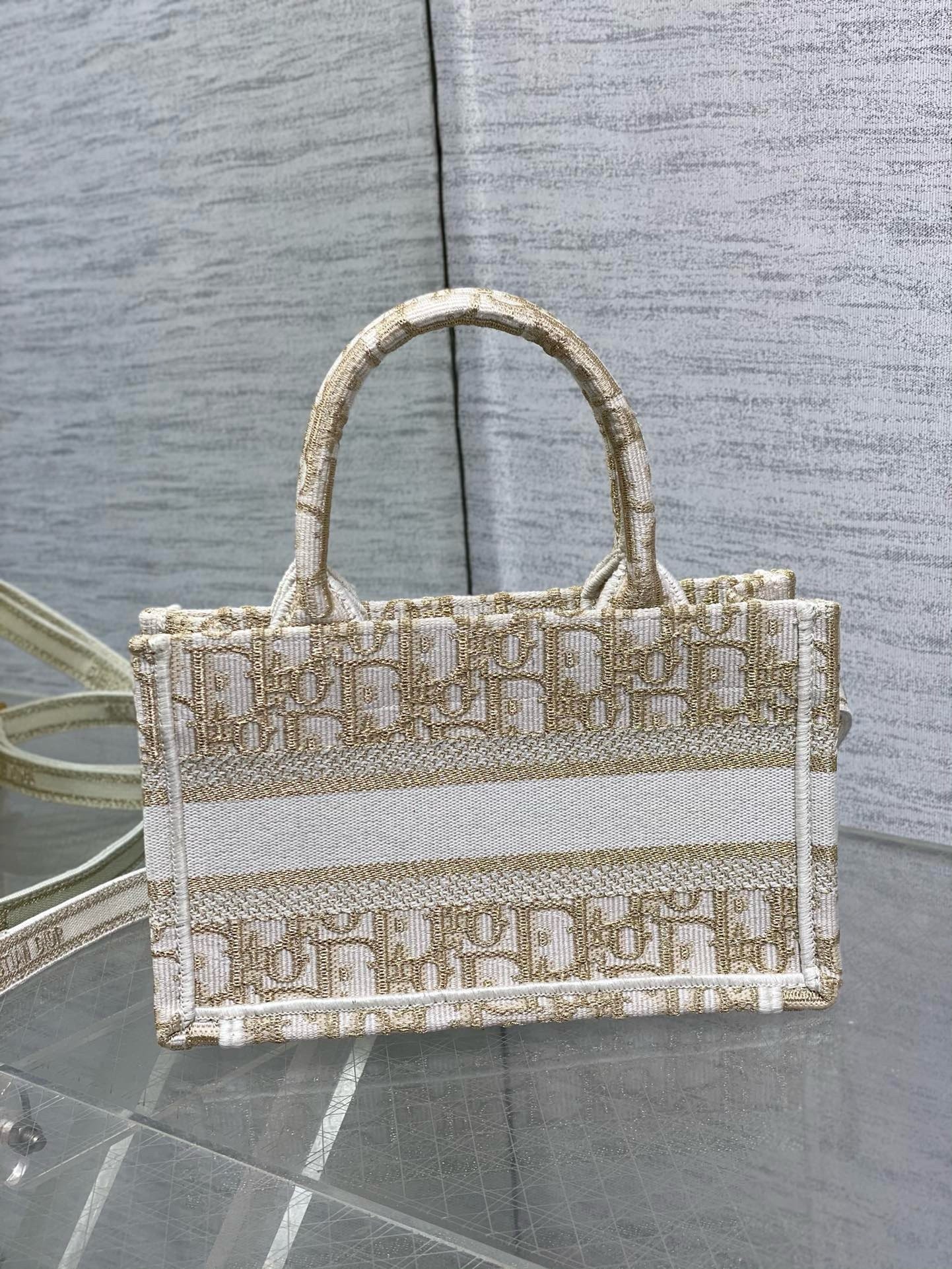 D*or mini book tote with strap in gold-tone D*or oblique embroidery