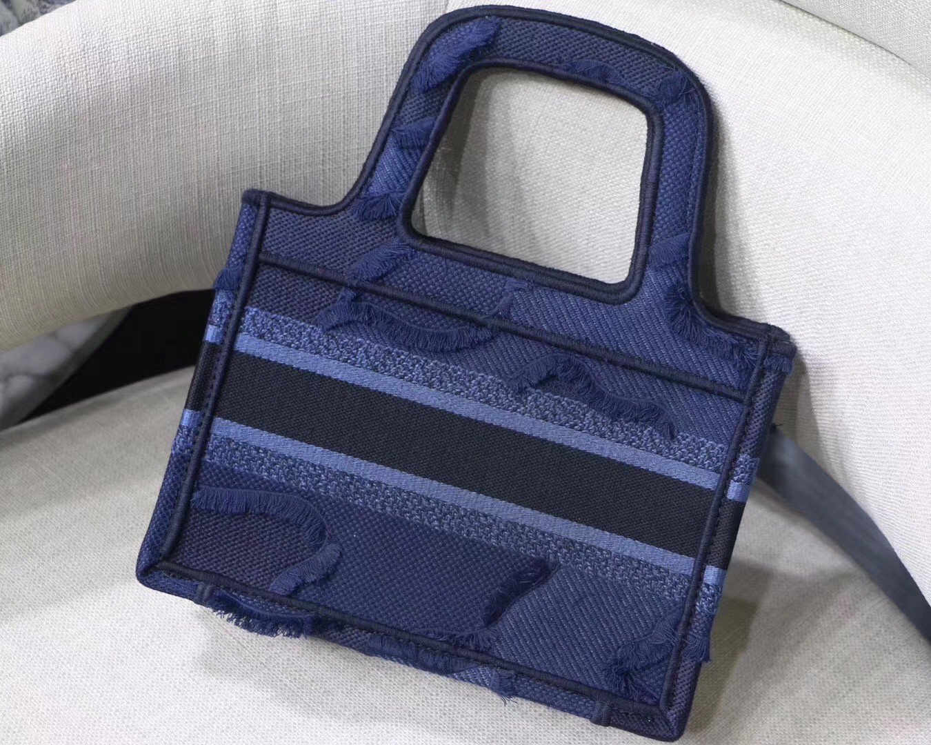 D*or mini book tote bag in blue camouflage canvas