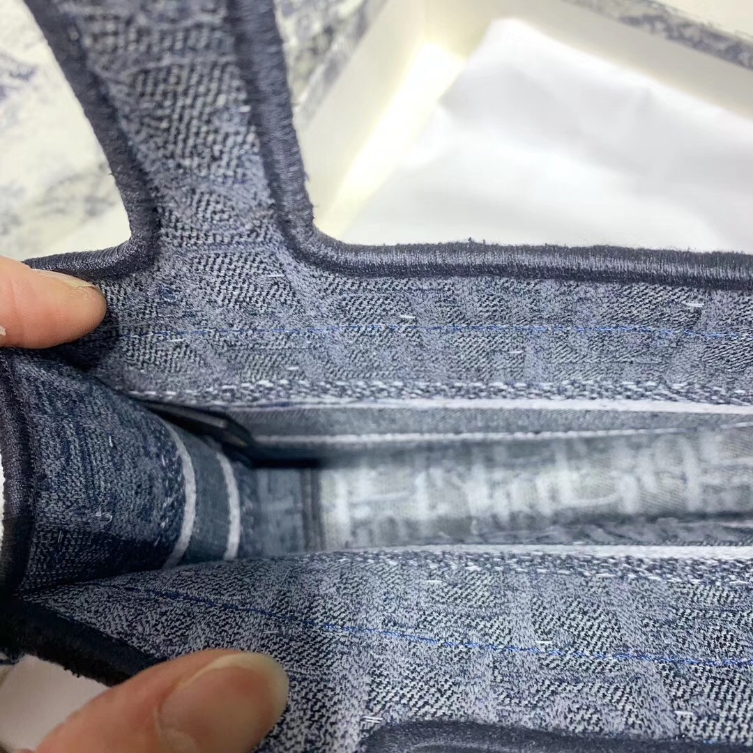 D*or mini book tote bag in denim blue oblique canvas