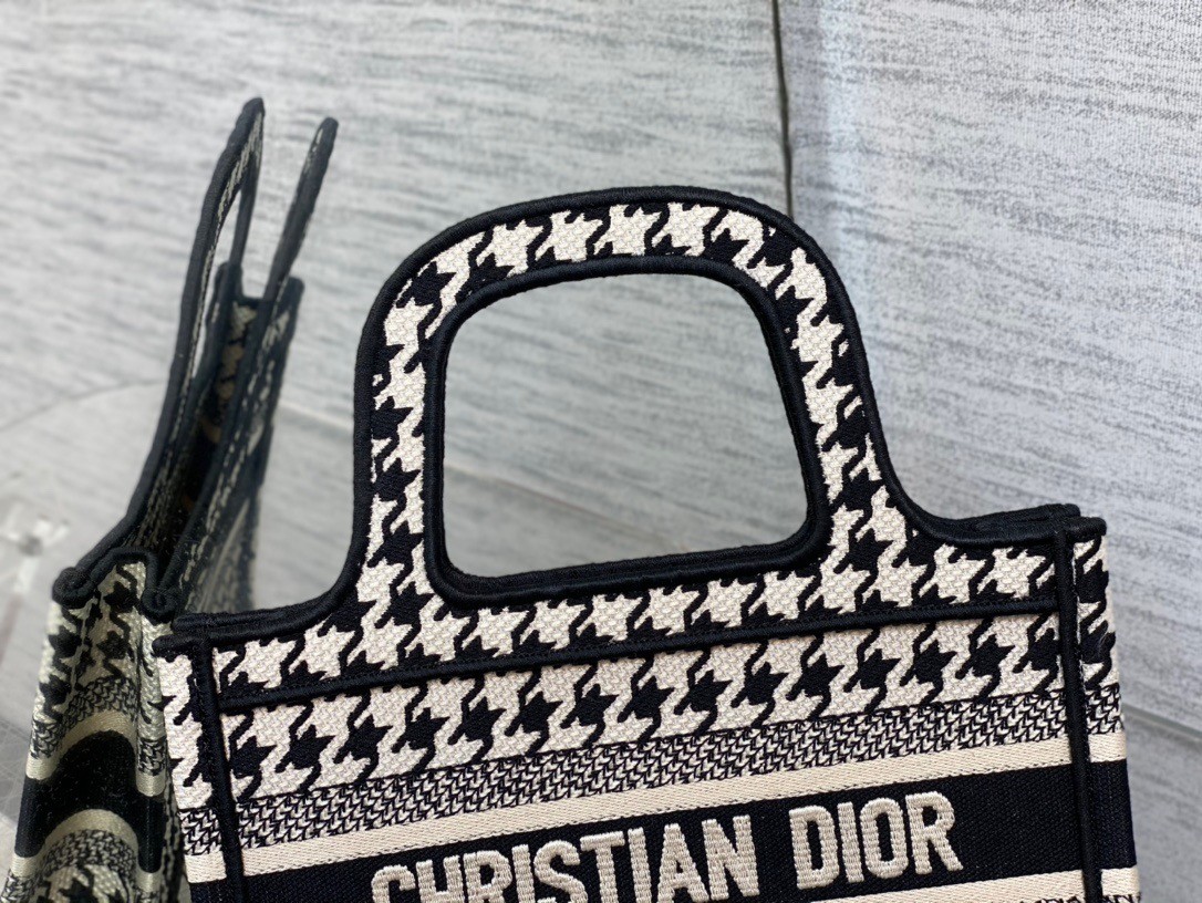 D*or mini book tote bag in micro houndstooth embroidery