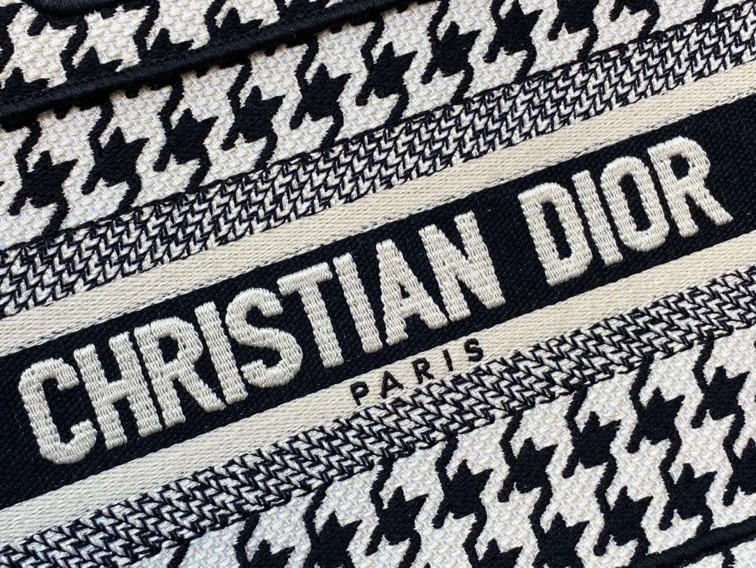 D*or mini book tote bag in micro houndstooth embroidery