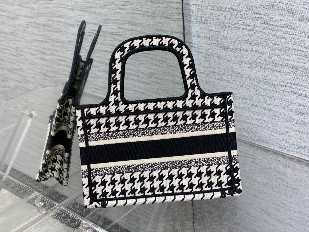 D*or mini book tote bag in micro houndstooth embroidery