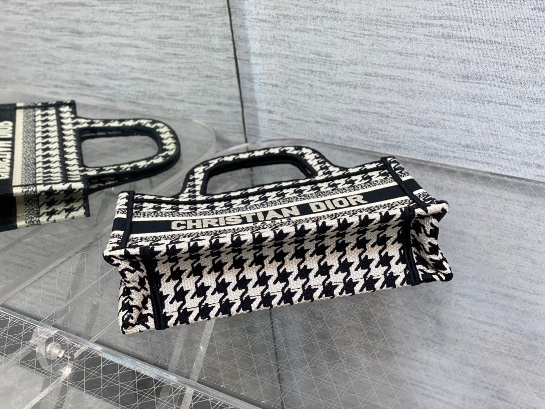 D*or mini book tote bag in micro houndstooth embroidery