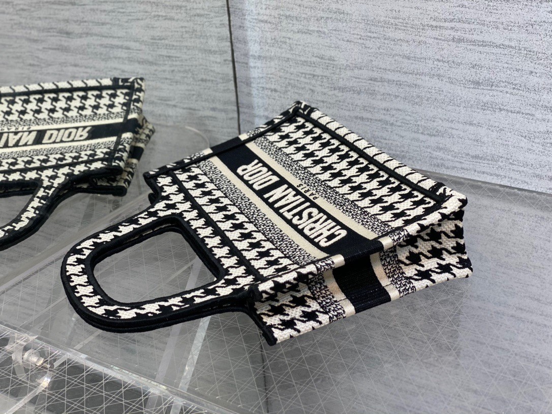 D*or mini book tote bag in micro houndstooth embroidery