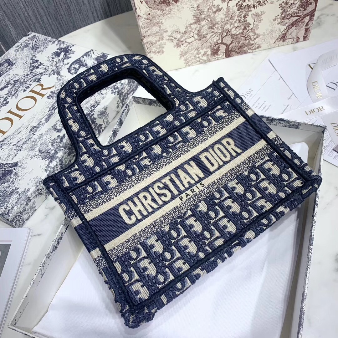 D*or mini book tote bag in blue oblique canvas