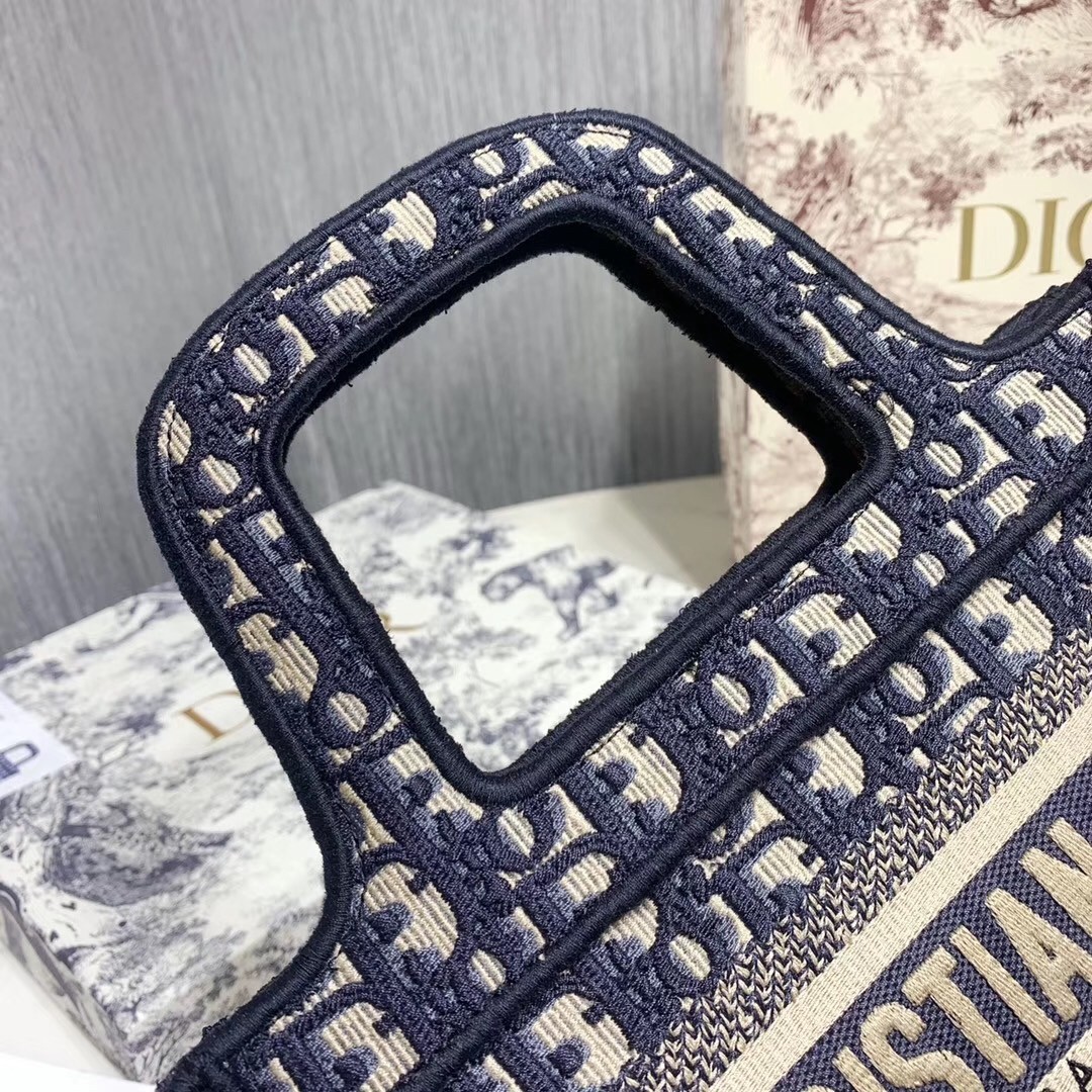 D*or mini book tote bag in blue oblique canvas