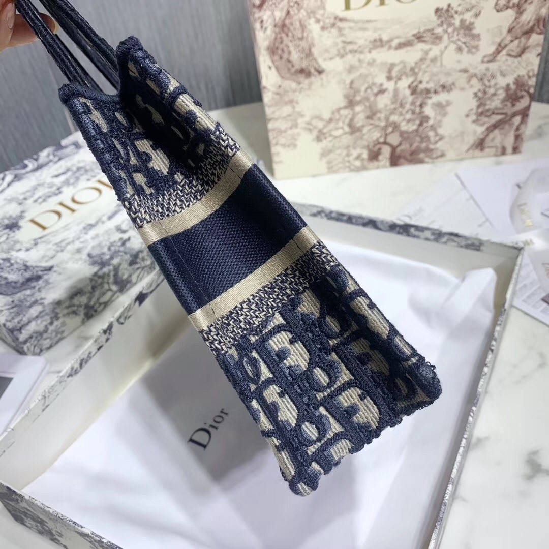 D*or mini book tote bag in blue oblique canvas