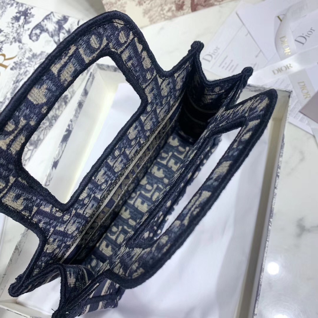 D*or mini book tote bag in blue oblique canvas