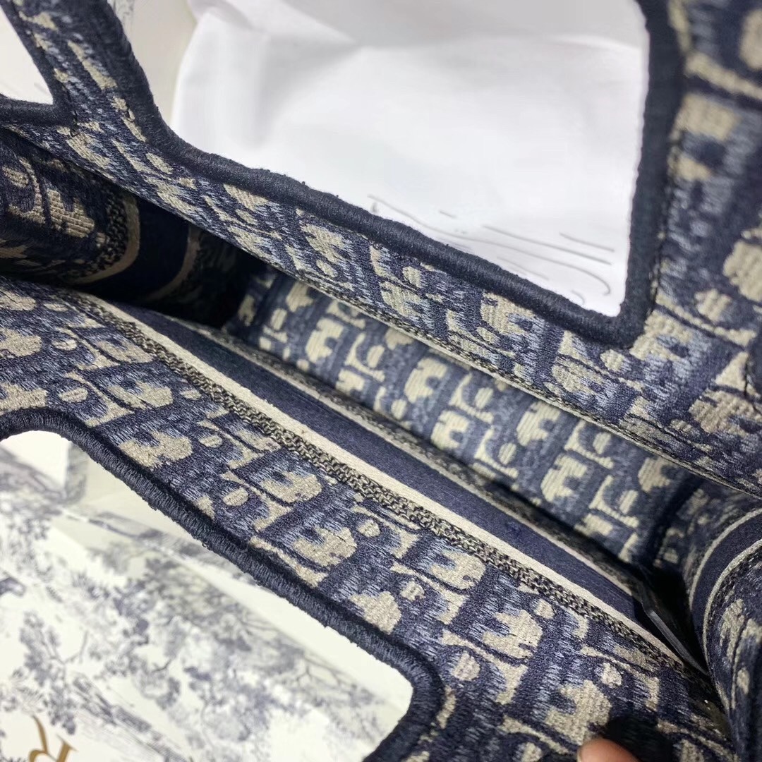 D*or mini book tote bag in blue oblique canvas