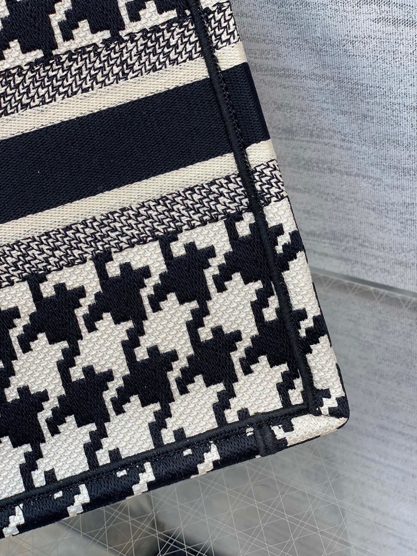 D*or small book tote bag in micro houndstooth embroidery