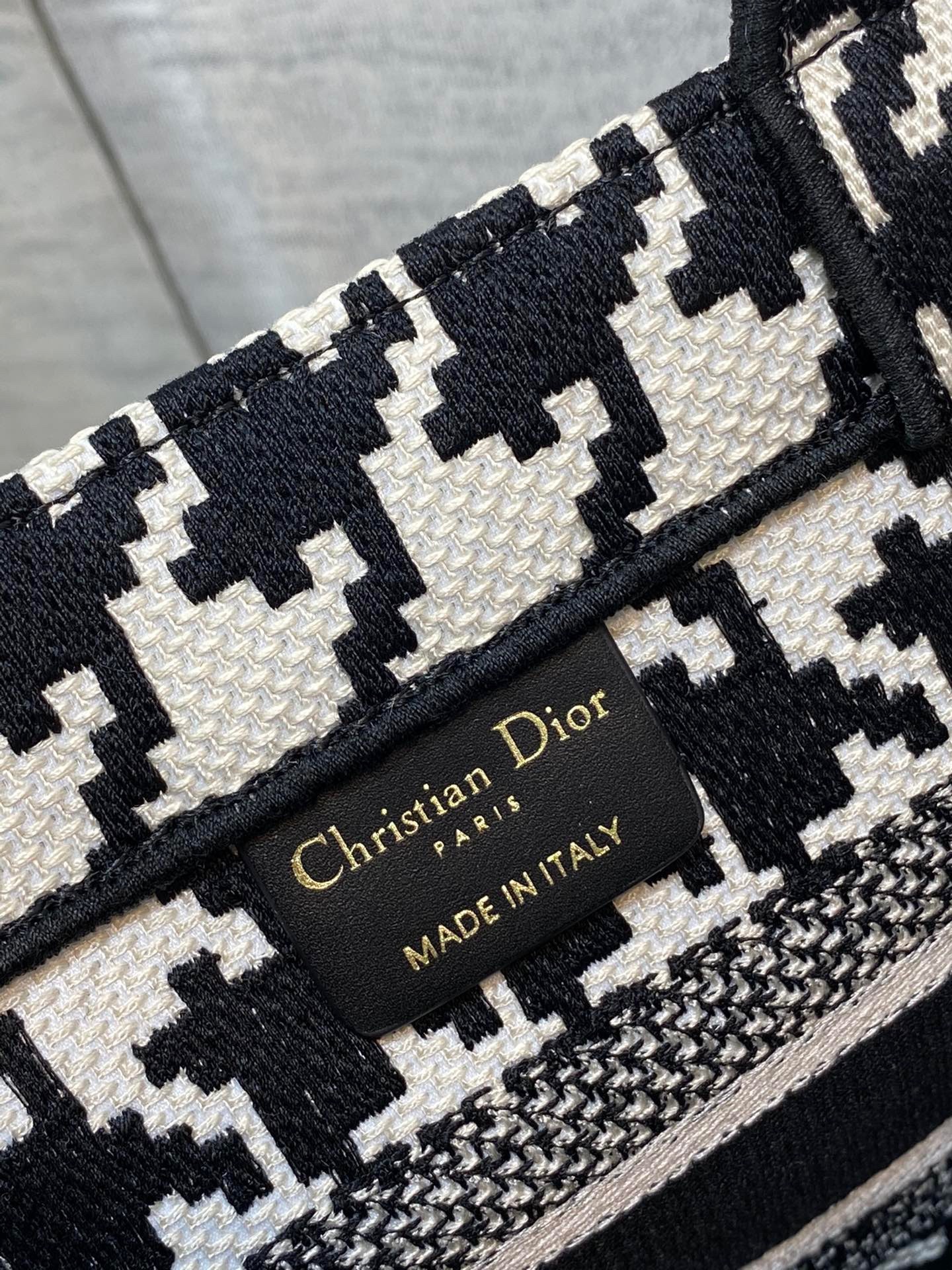 D*or small book tote bag in micro houndstooth embroidery