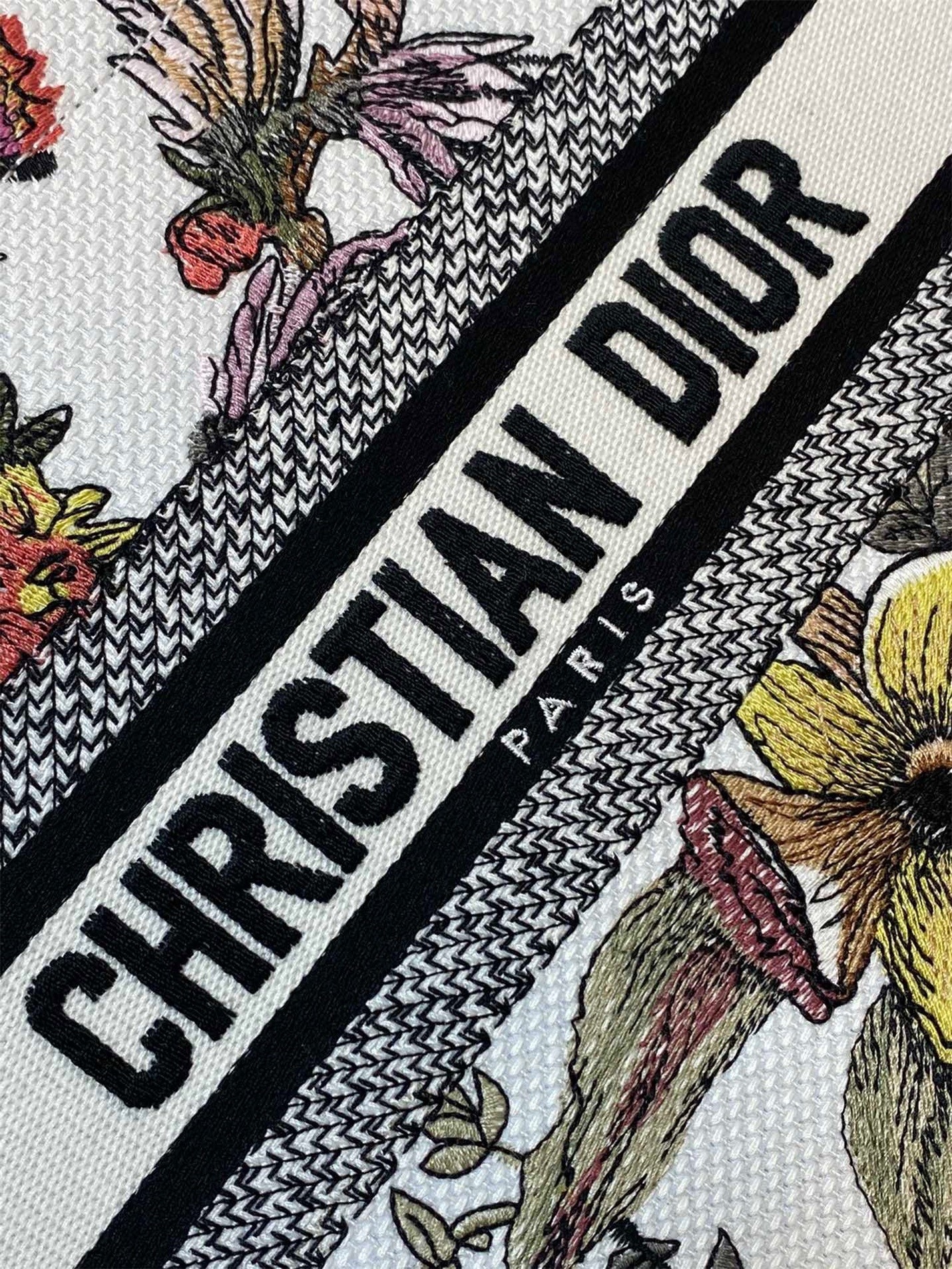 D*or small book tote bag in white multicolor jardin botanique embroidery