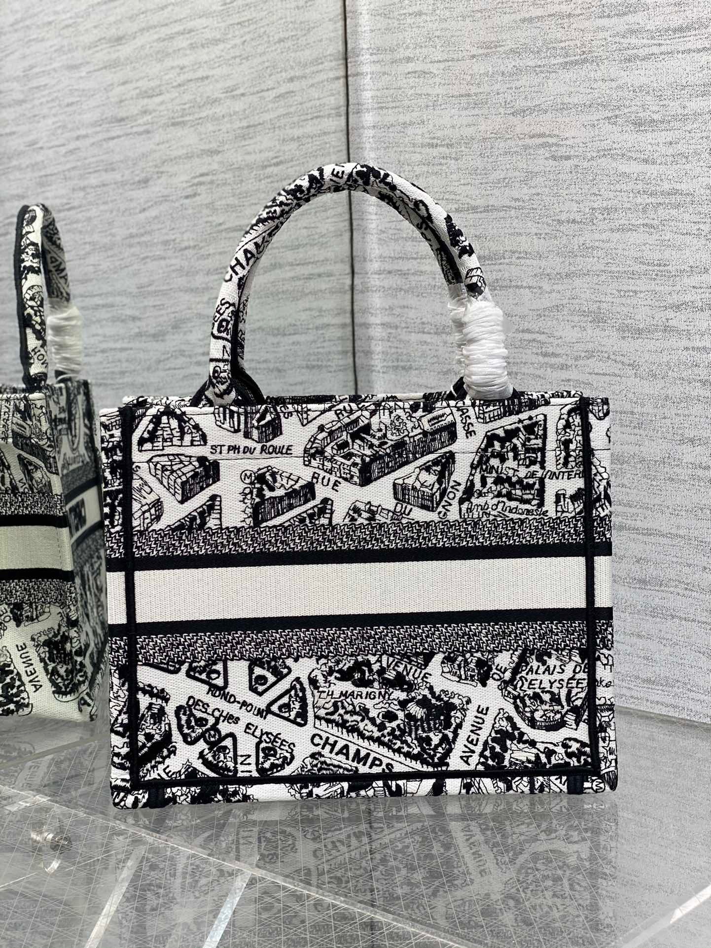 D*or small book tote bag in white plan de paris embroidery