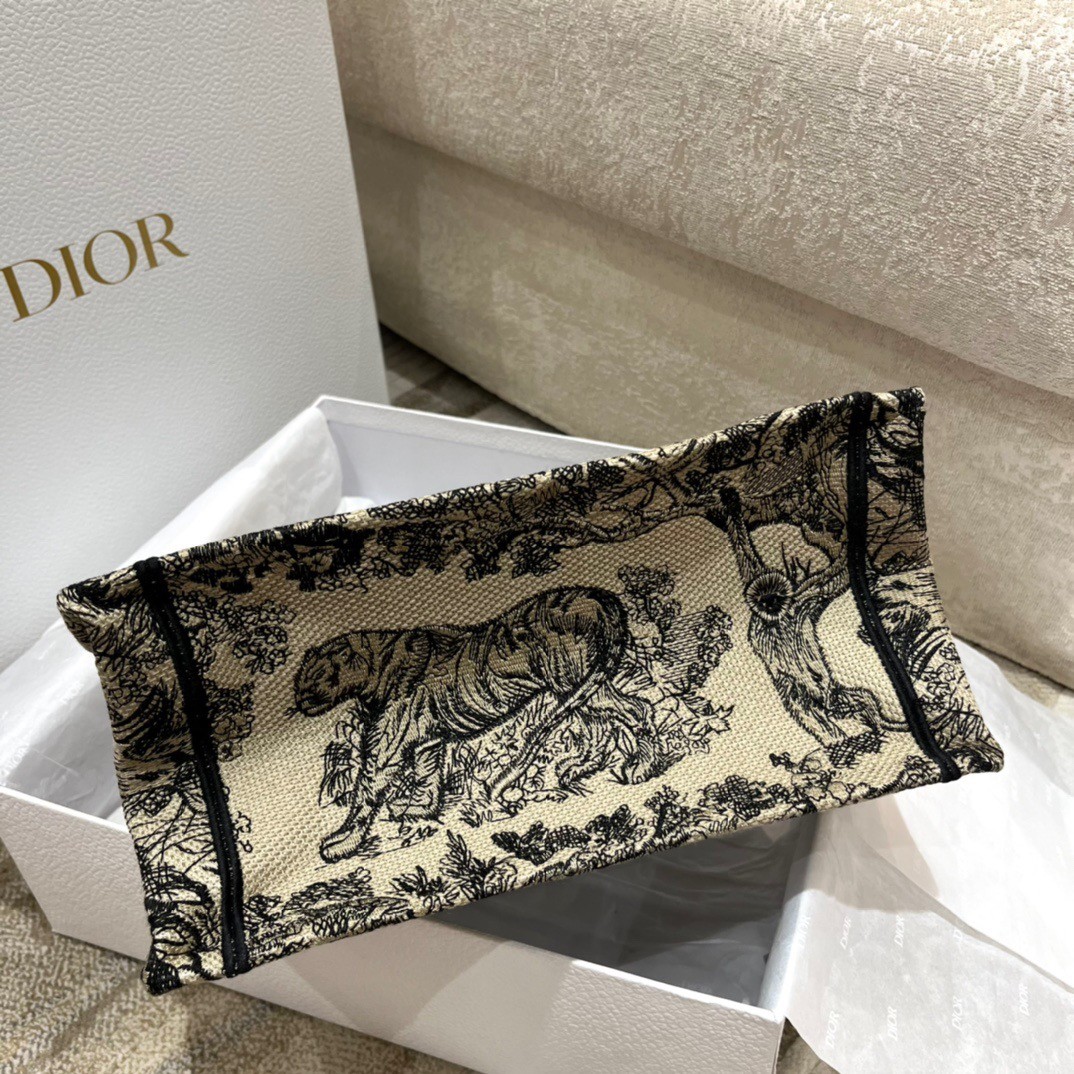 D*or small book tote bag in brown toile de jouy embroidery