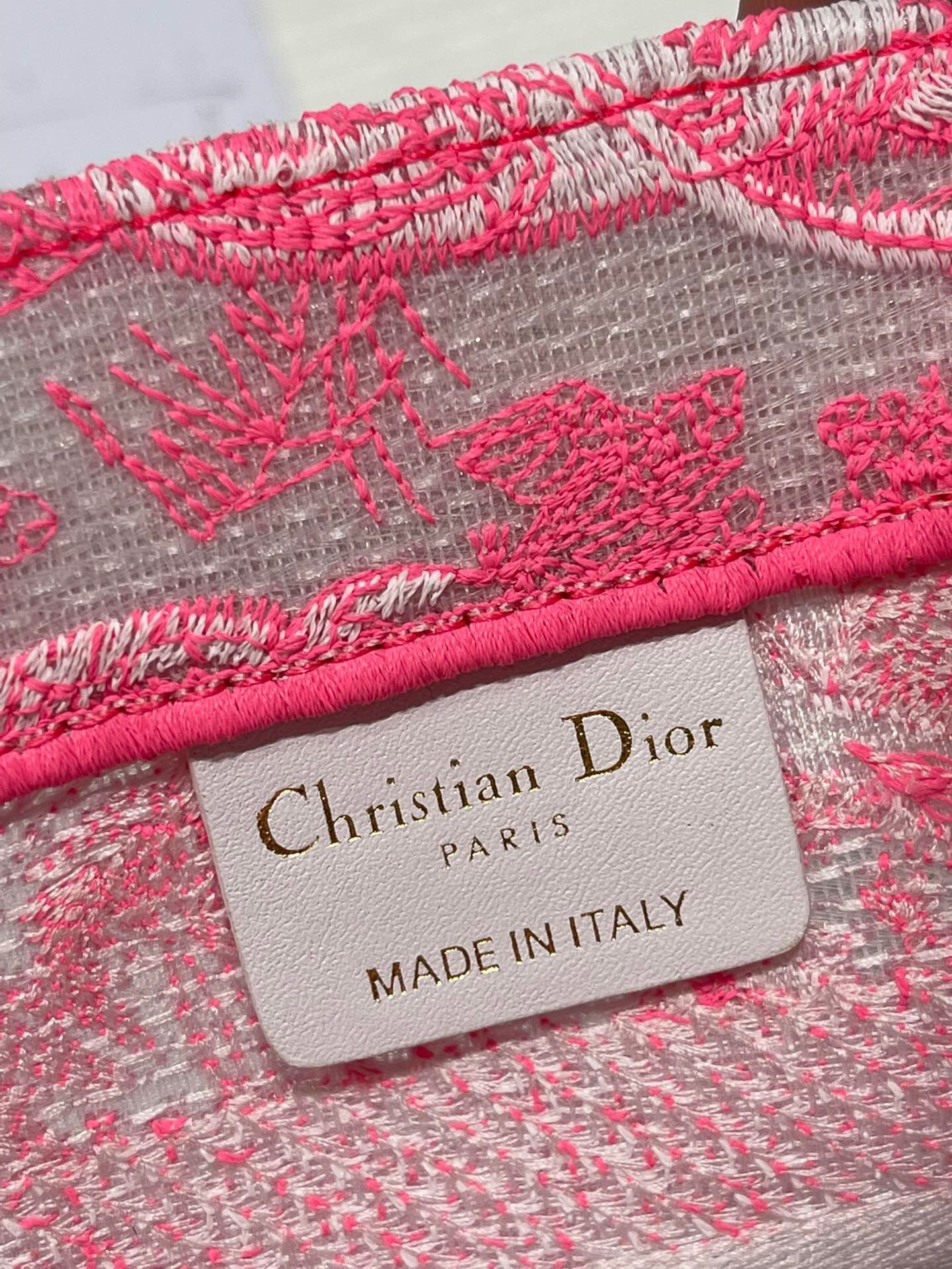 D*or small book tote bag in pink transparent toile de jouy canvas