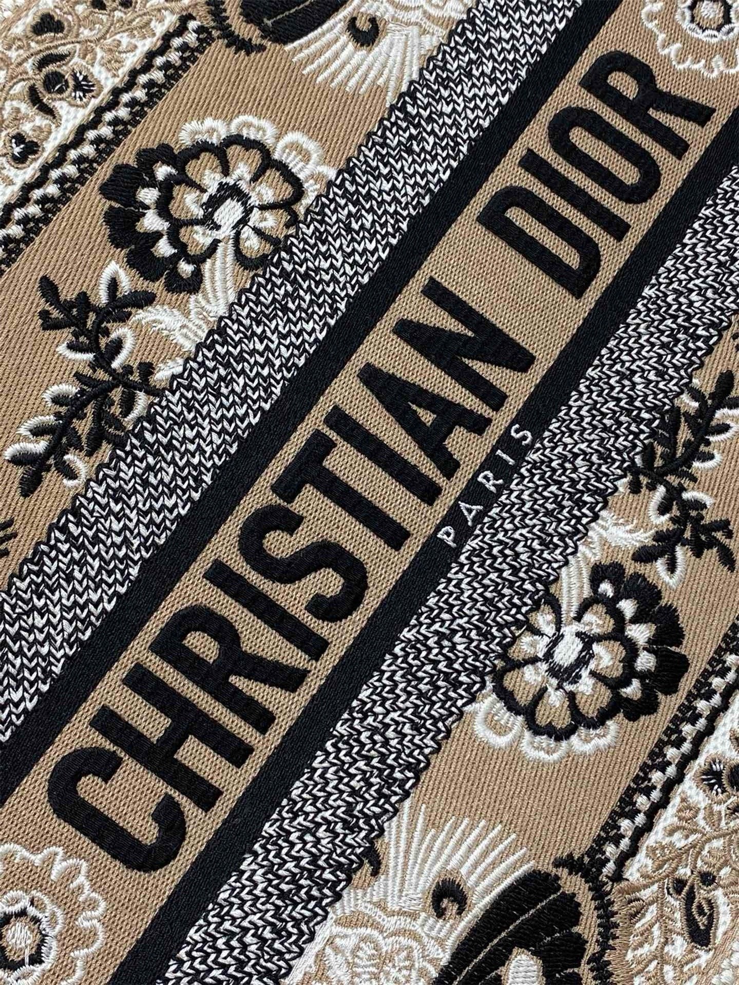D*or medium book tote bag in beige butterfly bandana embroidery