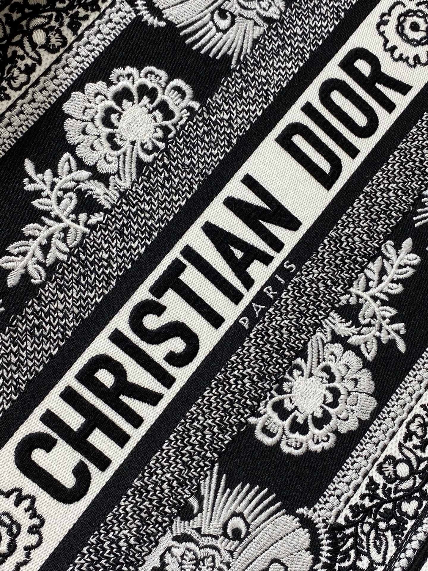 D*or medium book tote bag in black and white butterfly bandana embroidery