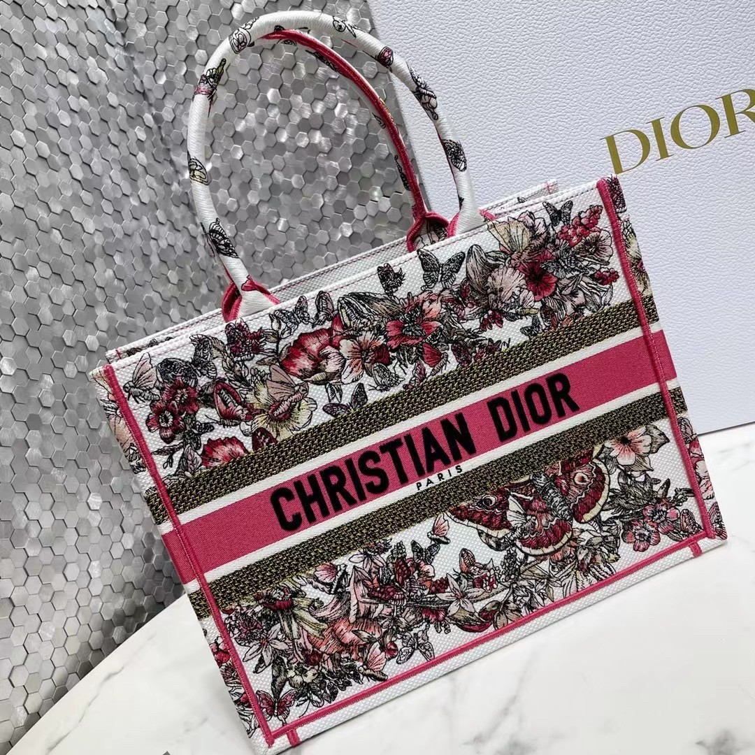 D*or small book tote in multicolor butterfly embroidery