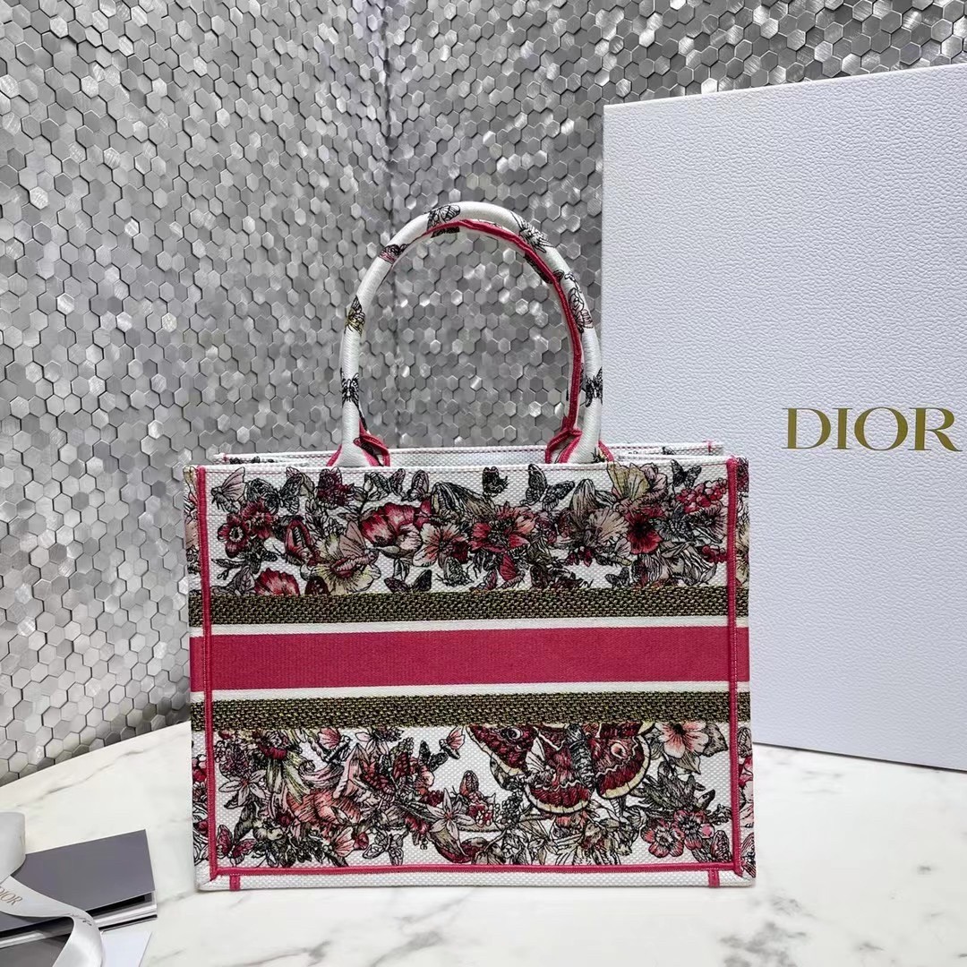 D*or small book tote in multicolor butterfly embroidery