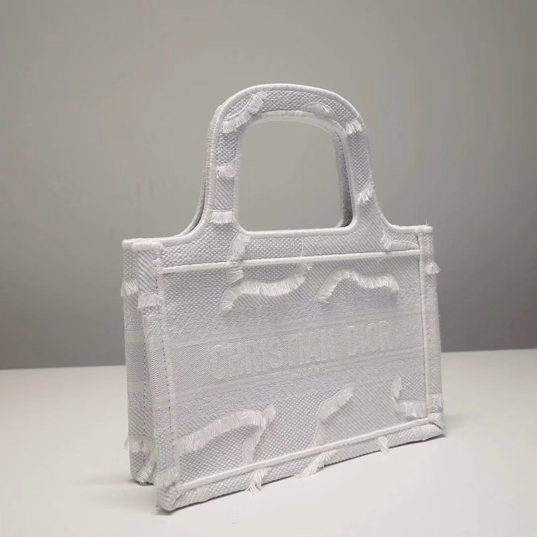 D*or small book tote in white camouflage embroidered canvas