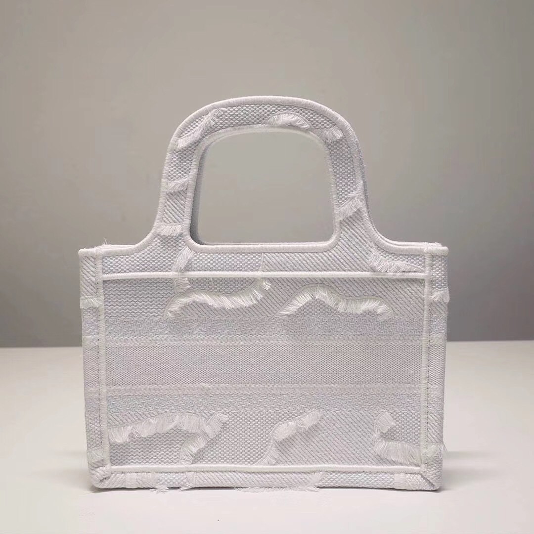 D*or small book tote in white camouflage embroidered canvas
