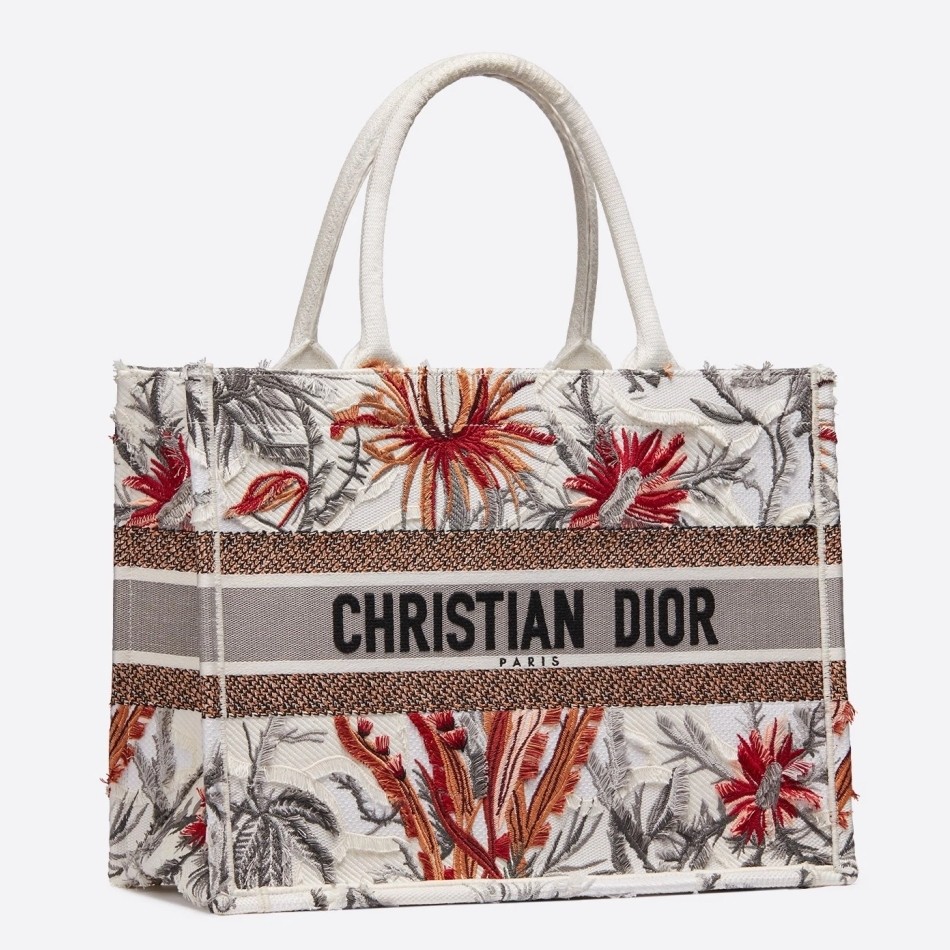 D*or small book tote in white camouflage with flowers