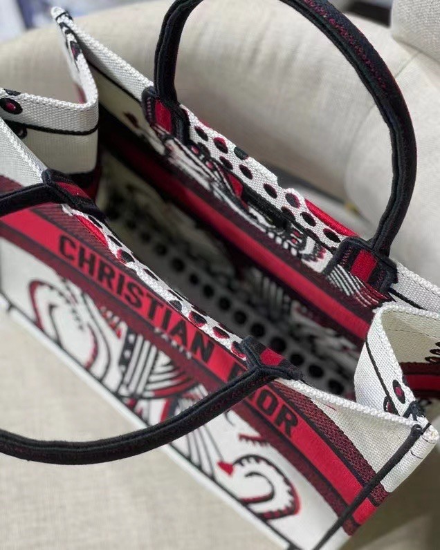 D*or medium book tote in latte multicolor cupidon embroidery