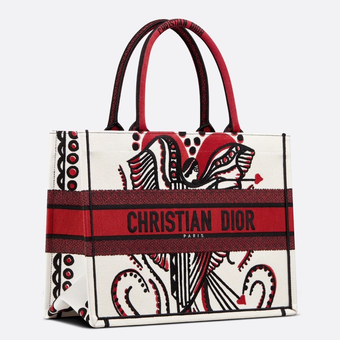 D*or medium book tote in latte multicolor cupidon embroidery
