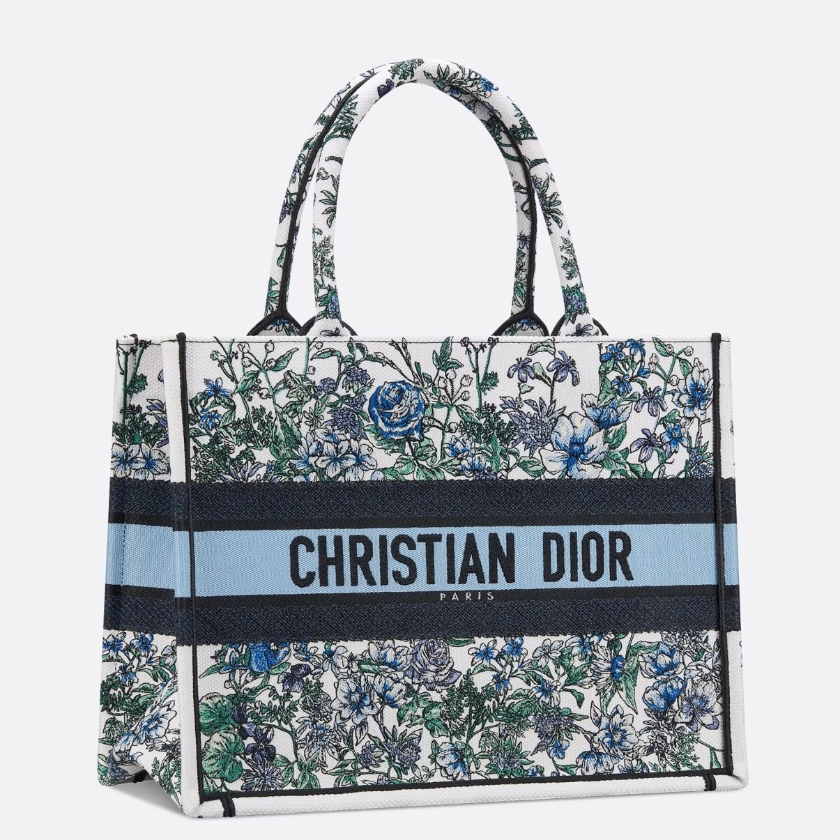 D*or medium book tote bag in multicolor flowers constellation embroidery