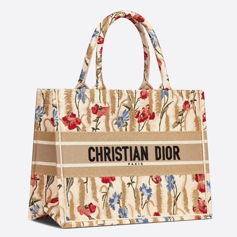 D*or small book tote in hibiscus metallic thread embroidery