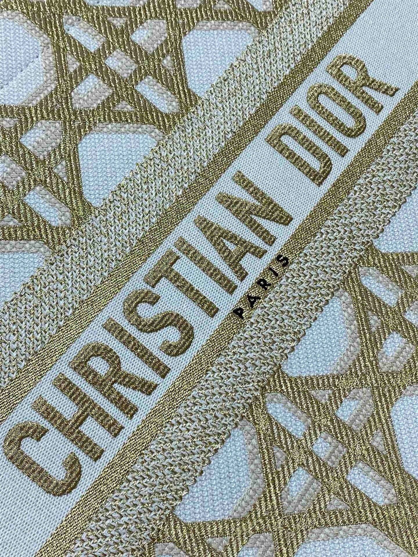 D*or medium book tote bag in white and gold macrocannage embroidery