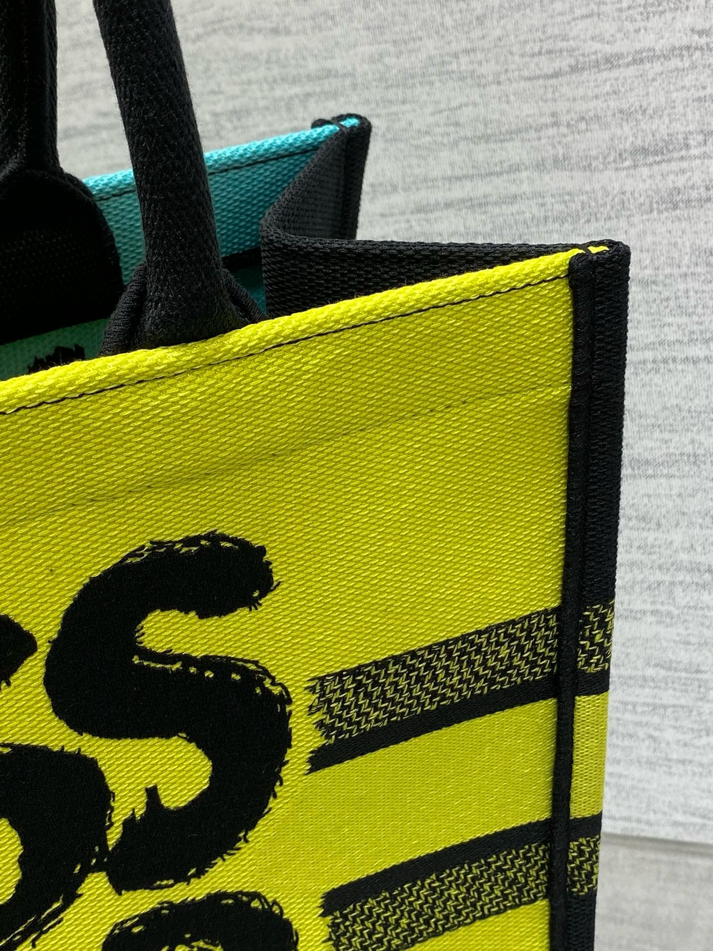 D*or medium book tote bag in yellow and blue miss D*or graffiti embroidery