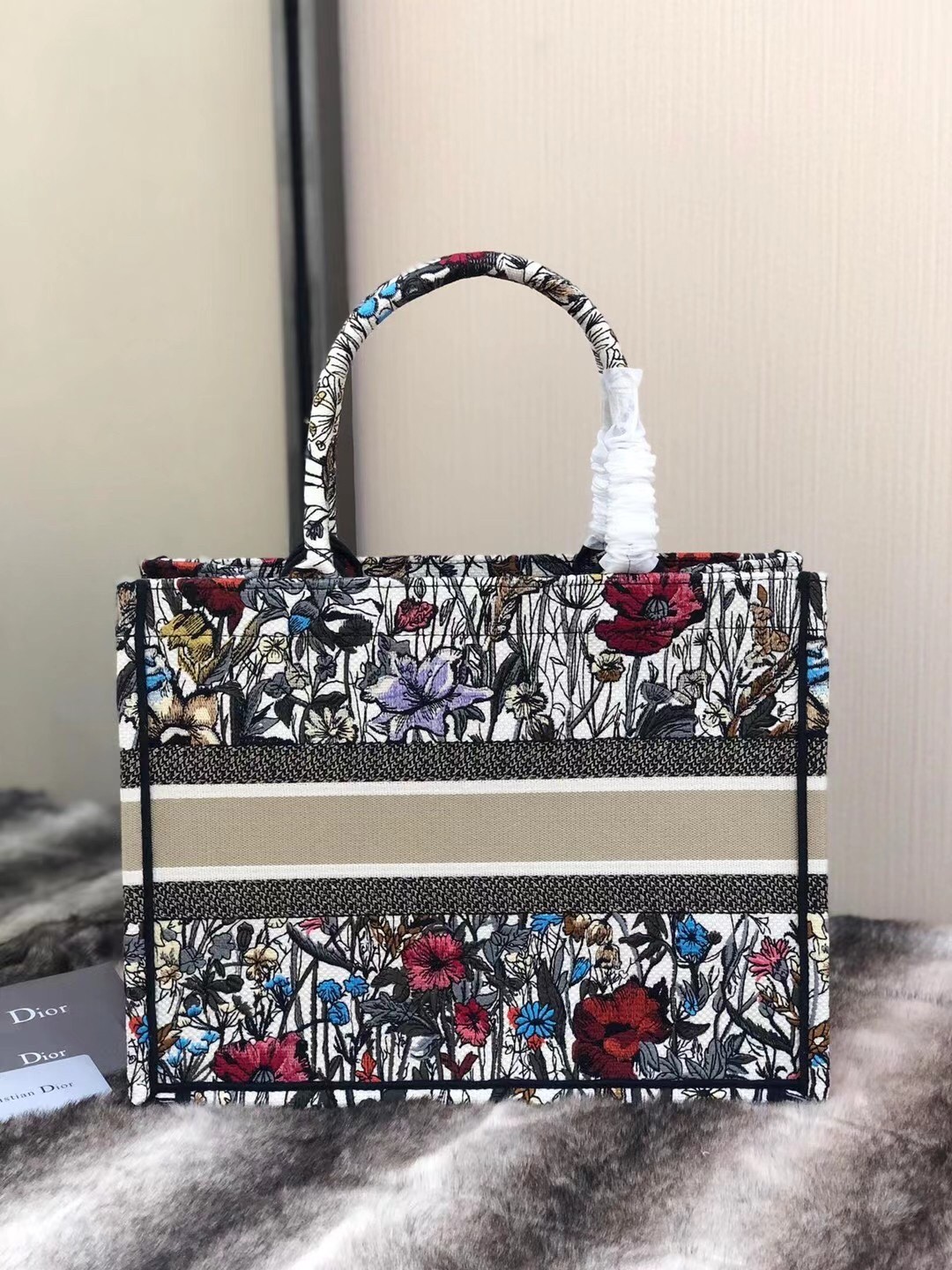D*or small book tote in multicolor mille fleurs embroidery