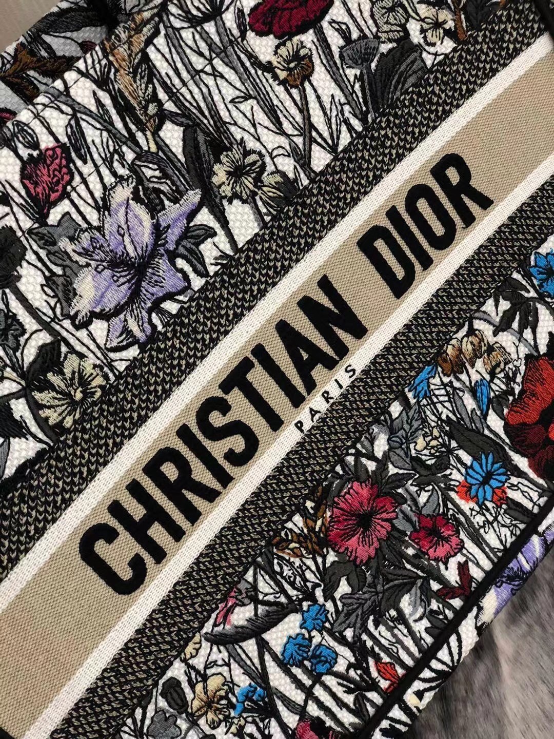 D*or small book tote in multicolor mille fleurs embroidery