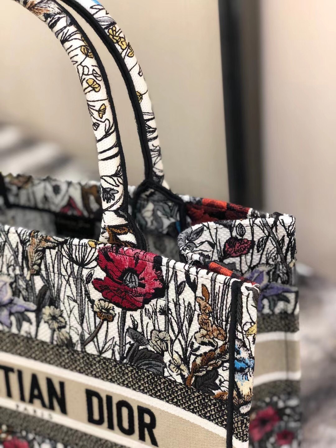 D*or small book tote in multicolor mille fleurs embroidery