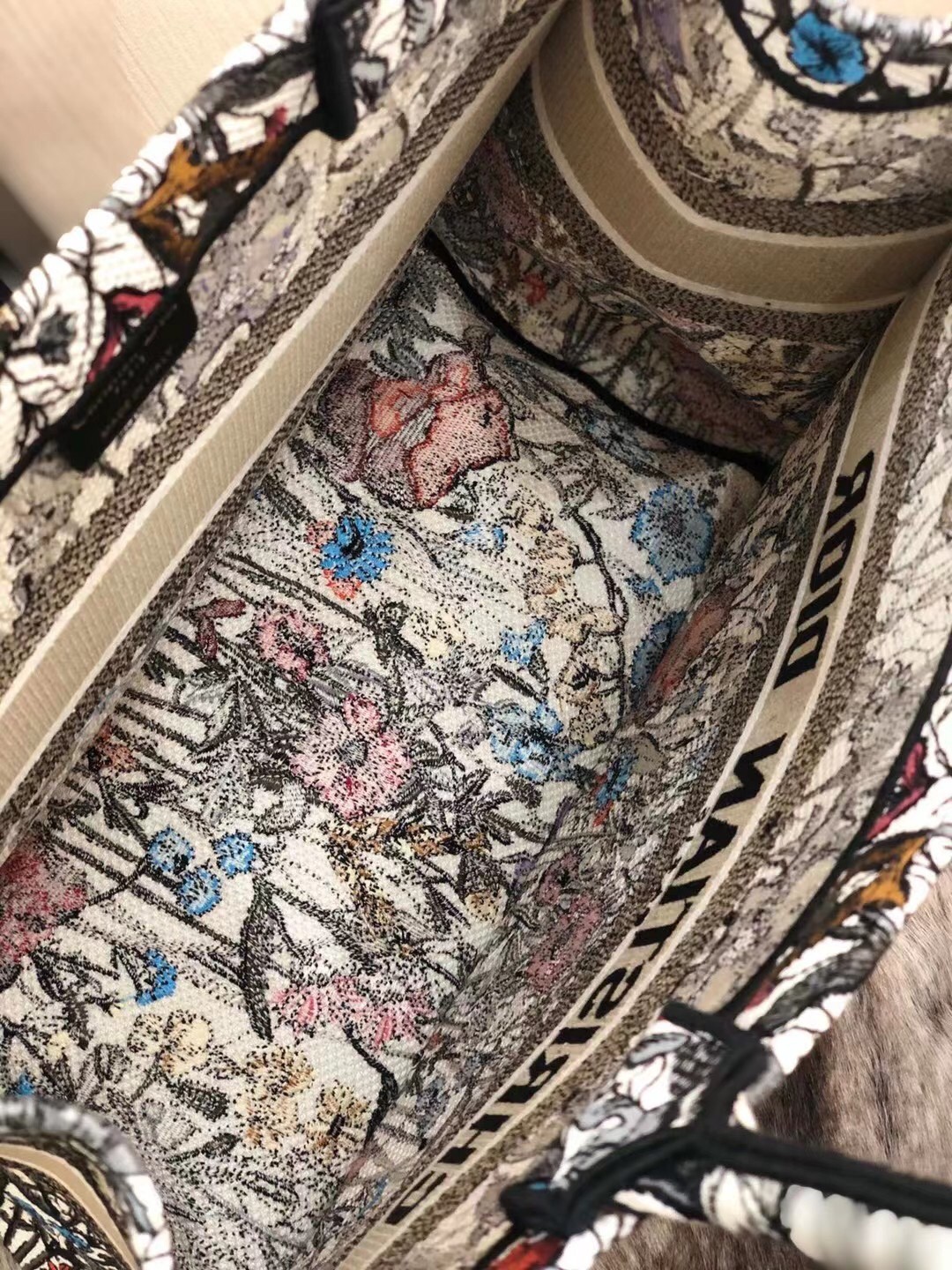 D*or small book tote in multicolor mille fleurs embroidery