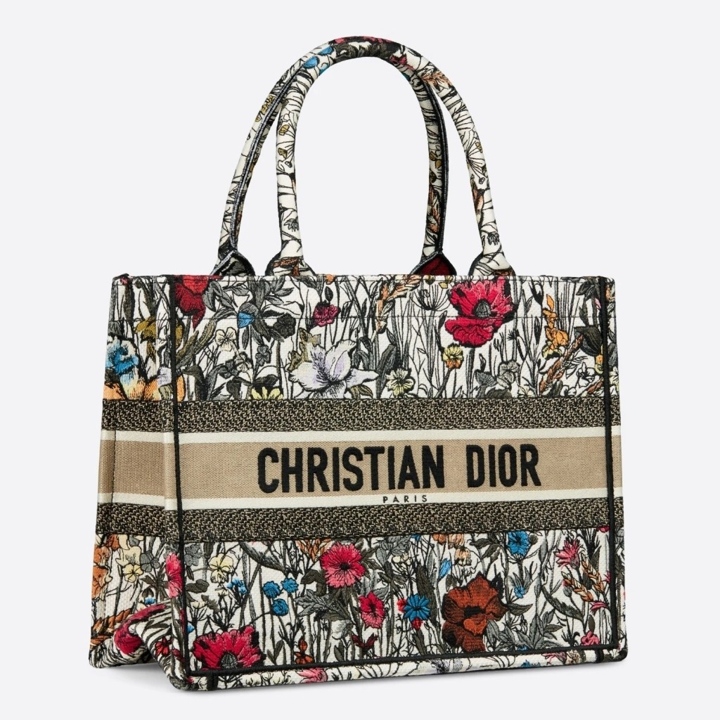D*or small book tote in multicolor mille fleurs embroidery