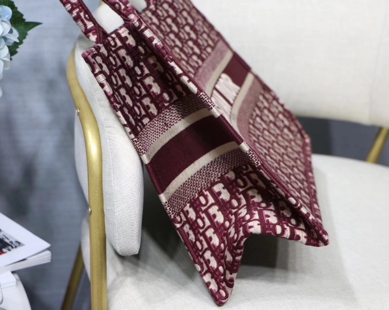 D*or small book tote bag in bordeaux oblique canvas