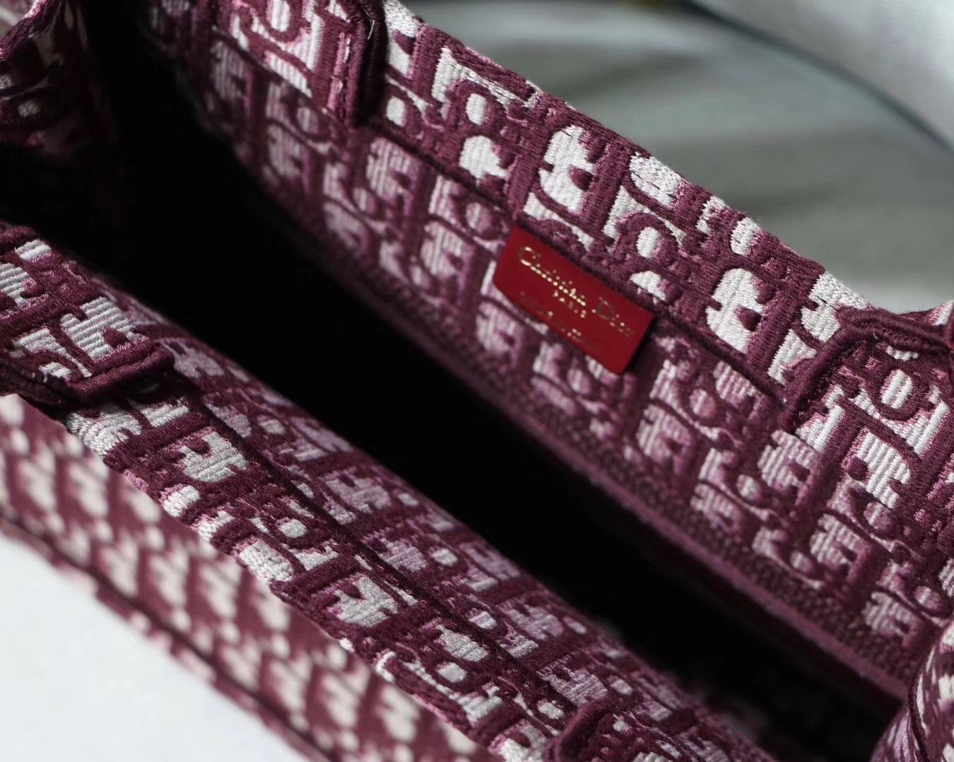 D*or small book tote bag in bordeaux oblique canvas