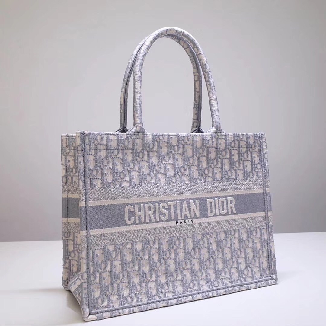 D*or small book tote bag in grey oblique canvas